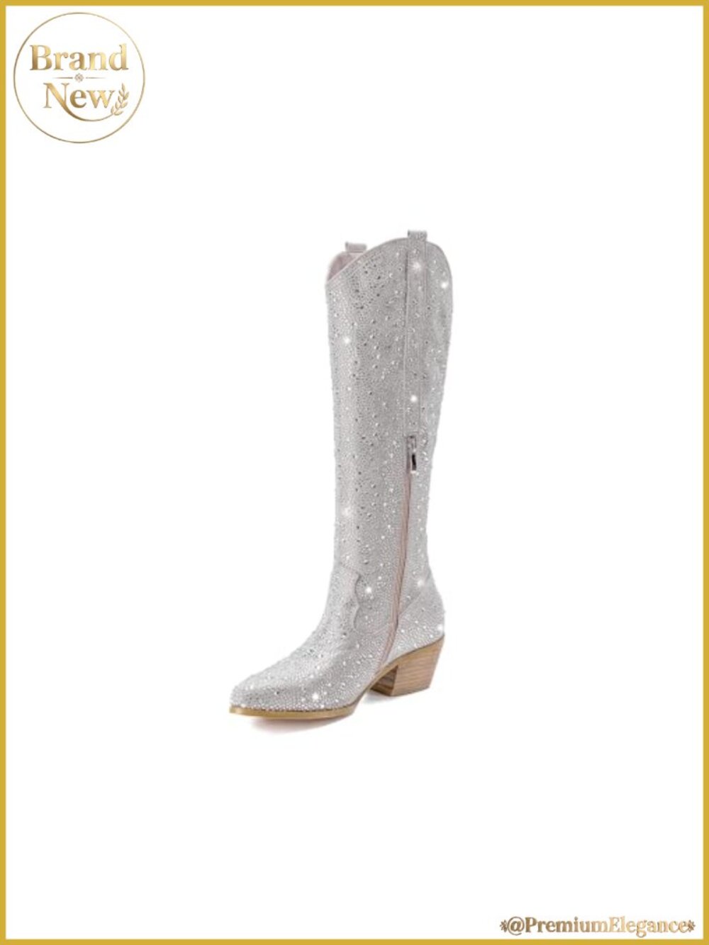 Women's Embroidered Western Cowboy Mid-Calf Boots Rhinestone Inlay Pointed Toe